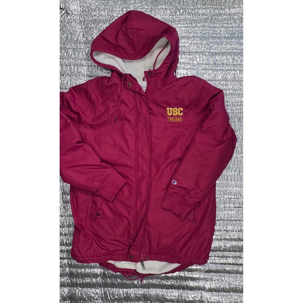 Champion USC Trojans Sherpa Lined Hooded Parka Jacket Maroon Mens Medium